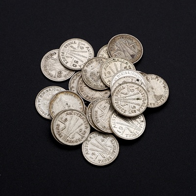 Twenty Five Pre-Decimal Australian 3p Coins