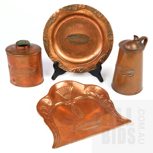 Collection Antique Joseph Sankey & Sons Copper Old Parliament House Canberra Commemorative Items Including Tea canister, Crumb tray, Lidded Tankard and More