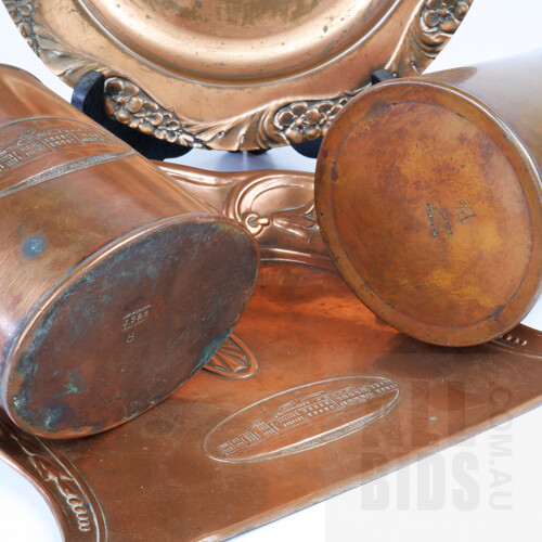 Collection Antique Joseph Sankey & Sons Copper Old Parliament House Canberra Commemorative Items Including Tea canister, Crumb tray, Lidded Tankard and More