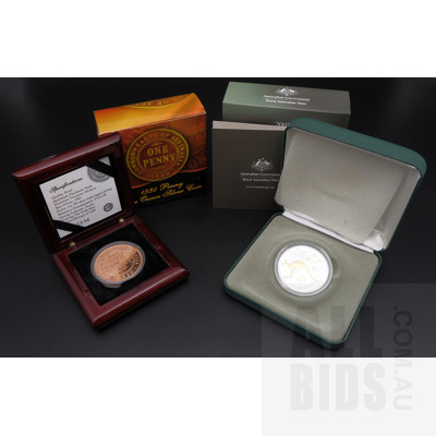 2005 1930 Penny Silver Coin and 2005 One Dollar Selectively Gold Plated Silver Kangaroo