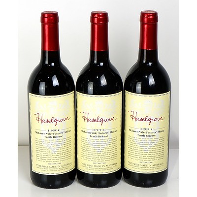 Haselgrove Mclaren Vale Tenth Release 1994 Futures Shiraz - Lot of Three Bottles (3)