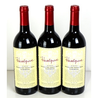 Haselgrove Mclaren Vale Tenth Release 1994 Futures Shiraz - Lot of Three Bottles (3)