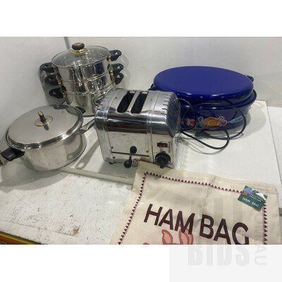 Assorted Saucepans, Large Baking Dish & Toaster