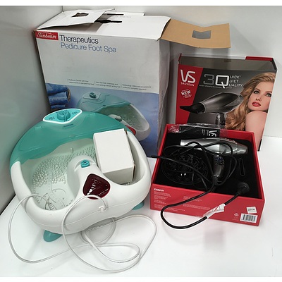 VS Sassoon 3Q Hairdryer & Sunbeam Therapeutics Pedicure Foot Spa