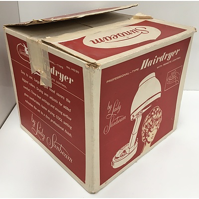 Vintage 1970s Lady Sunbeam Deluxe Portable Hair Dryer With Remote Control (HD30)