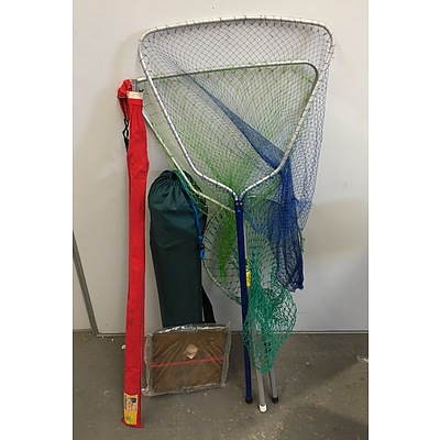 Collectable Jarvis Walker Fishing Rod With Landing Nets And Fishing Seat - Lot Of Six