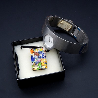 Italian Murano Millefiori Pendant and a Storm Quartz Wrist Watch