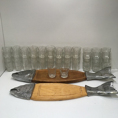 Assorted Glassware And Chopping Boards