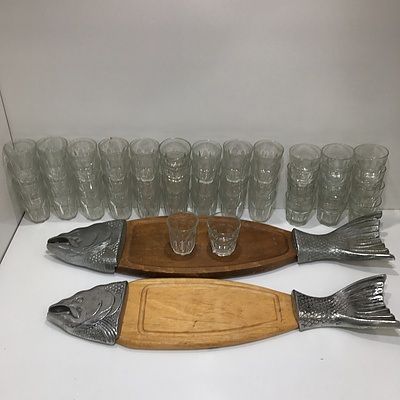 Assorted Glassware And Chopping Boards