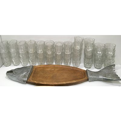 Assorted Glassware And Chopping Boards