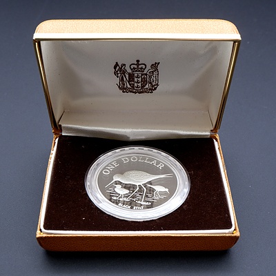 New Zealand 1985 Sterling Silver Proof Dollar, Black Stilt