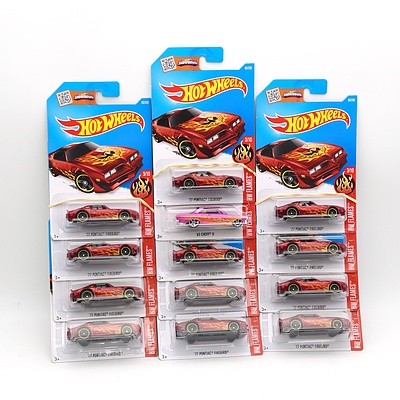 Thirteen Hot Wheels HW Flames Models, Including 63 Chevy II, 77 Pontiac Firebird and More 