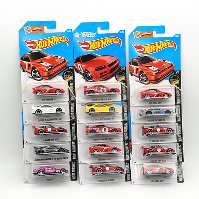 Fifteen Hot Wheels Night Burnerz Models, Including 15 Mazda MX-5 Miata, Driftsta, Nissan Skyline and More 