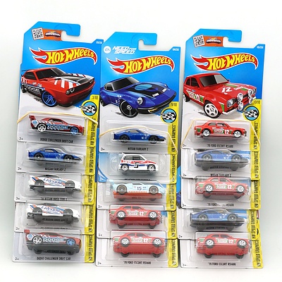 Fifteen Hot Wheels HW Speed Graphics Models, 96 Nissan 180SX Type, Dodge Challenger Drift Car and More 