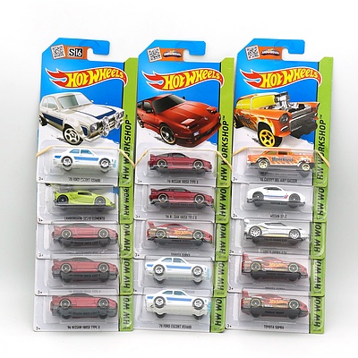 Fifteen Hot Wheels HW Workshop Models, Including 70 Ford Escort, Toyota Supra and More