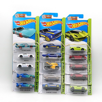 Fifteen Hot Wheels HW Workshop Models, Including 70 Plymouth Superbird, Nissan 370Z