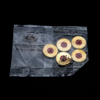 Five 2018 100 years of Armistice Two Dollar Coins