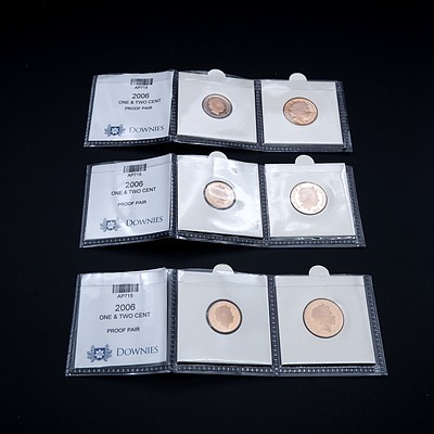 Three 2006 One and Two Cent Proof pairs