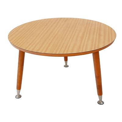 Retro Circular Laminex Topped Side Table - Label Below Stuart & Waller