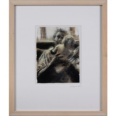 Jenny Sages (born 1933), My Children Have Gone to Toowoomba, 2001, Charcoal & Pigment on Tibetan Envelopes, 20 x 15 cm