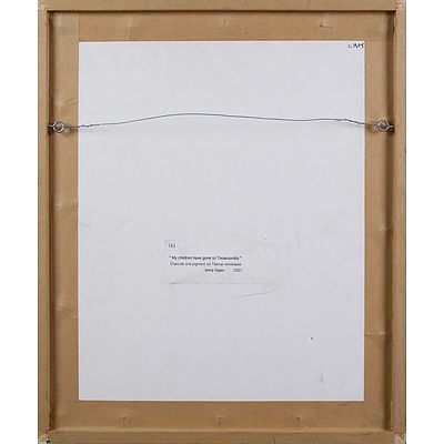 Jenny Sages (born 1933), My Children Have Gone to Toowoomba, 2001, Charcoal & Pigment on Tibetan Envelopes, 20 x 15 cm