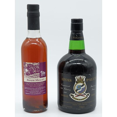 HMAS Paluma 1989 Anniversary Shiraz Port 750 ml and Tilba Valley Brown Muscat 375 ml (2)