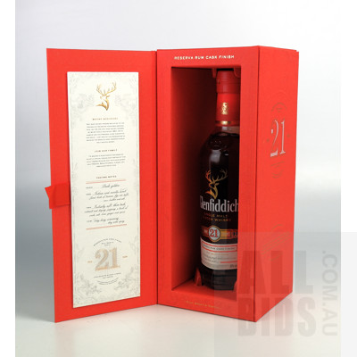 Glenfiddich Reserva Rum cask Finish Single Malt Scotch Whiskey - Aged 21 Years - 700ml in Presentation Box