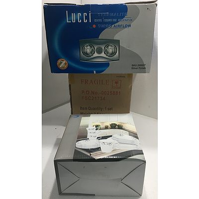 Primex 16 Piece White Porcelain Dining Set, Lucci Thermalite 3 Way System - Lot Of Three