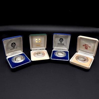 Four RAM Sterling Silver $10 Proof Coins, Two 1985 State Series - Victoria, 1988 Bicentennial, 1989 State Series- Queensland