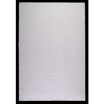 Bevan Pooaraar Hayward (1939-2004, Goreng/Minang/Nyoongar peoples), Yongas (Kangaroos) Spiritual Concerns 1988, Embossing, Artist's Proof, Edition of 90, 50 x 34 cm (image size)