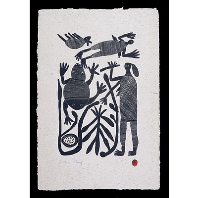 England Bangala (1923-2001 Burarra/Gun-nartpa language group), Hunting Story 1984, Lithograph, Printer's Proof from an Edition of 20, 41.5 x 20.5 cm (image size)