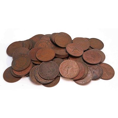 Australia: (1911-1964) Pennies X 60 George V George VI & Qe Ii