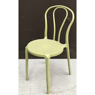 Painted  White Timber Outdoor Table And Composite Plastic Green Chairs - Lot of Seven