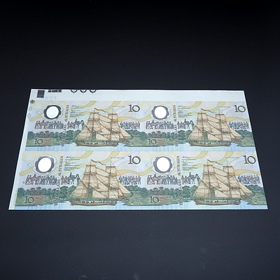 $10 Block of Four 1988 Johnston Fraser Australian Ten Dollar Polymer Banknotes Bicentennial