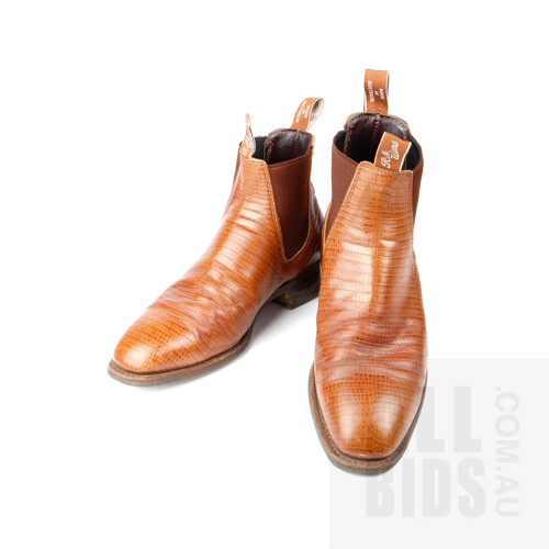R.M. Williams Brown Reptile Skin Leather Boots with Dynamic Flex Sole