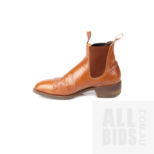 R.M. Williams Brown Reptile Skin Leather Boots with Dynamic Flex Sole
