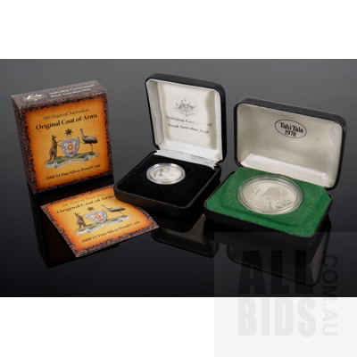 2008 One Dollar Fine Silver Proof Coin and 1979 Tahi Hala 1978 Silver Proof Coin in Cases