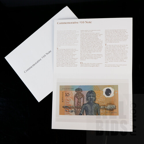 1988 Australian Polymer Bicentennial Commemorative $10 Note, AA21057653