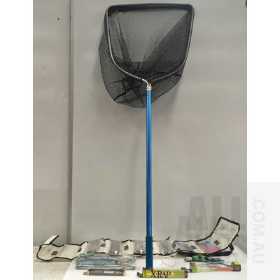 Anodised Aluminium Fishing Net And Assorted Lures Including Rapala, Kuzachi And Wizard