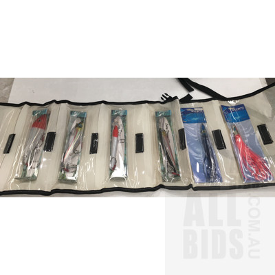 Anodised Aluminium Fishing Net And Assorted Lures Including Rapala, Kuzachi And Wizard