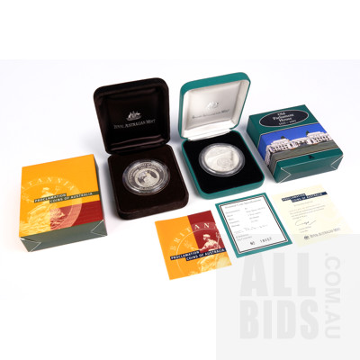 Two RAM Fine Silver Proof Coins, Old Parliament House 1927-1997 and Proclamation Coins of Australia