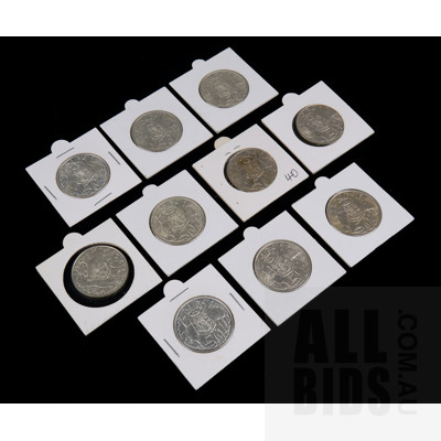 Ten Carded 1966 Silver Round 50c Coins