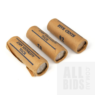 Three RAM 1983 5c Coin Rolls