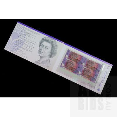 Block of Four 1996 $5 Notes in Folder, DE96000223, DF96000223, DM96000223 and EA96000223