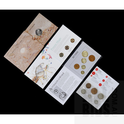 1989 $10 Silver Coin, Possum Magic Three Coin Set and Two Australian Pre Decimal Coin Sets 