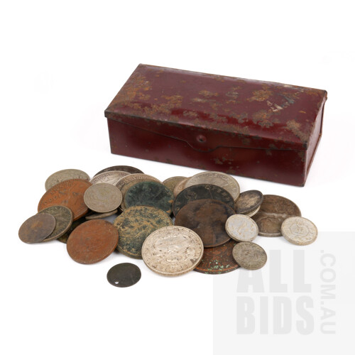 Collection of Australian and International Coins and Tokens, Including Four 1927 Parliament House Florins, Davidson Melbourne Token and More