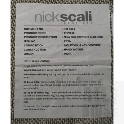 Zeya, Ivory Blue, Hand Woven Floor Rug 300cm x 350cm ORP $799