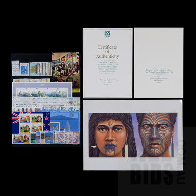Complete 1990 New Zealand Stamp Sets & Mini-Sheet Collection With Certificate of Authenticity