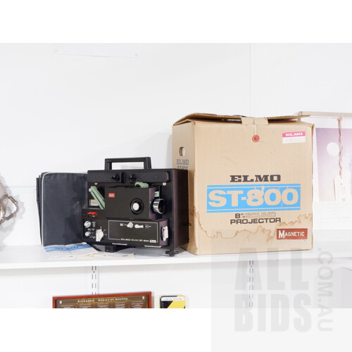 Elmo ST-800 Super 8 Sound Projector Includes Manual, Cover, Bulbs and Accessories in Original Box