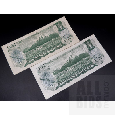 Two 1973 Canada One Dollar Banknotes - One is Uncirculated